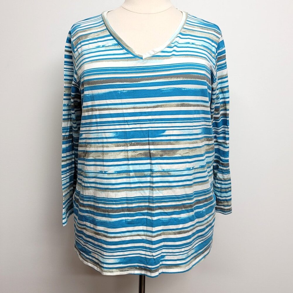 Erika Long Sleeve Striped V-Neck Knit Top 3X